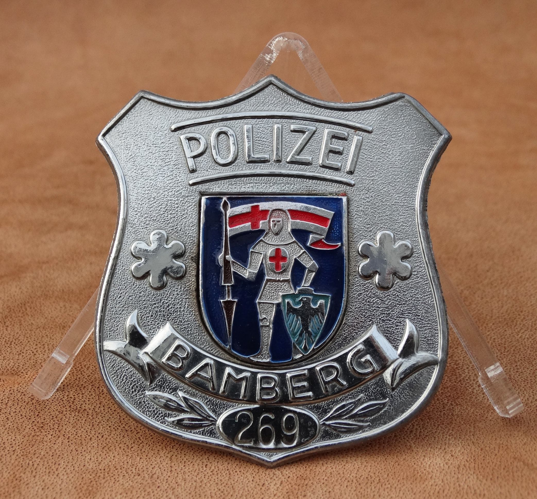 Brustabzeichen, POLIZEI Bamberg, Metall, 1950er Jahre, selten!